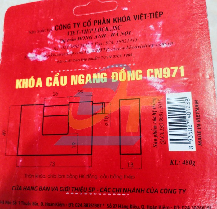 Khóa cầu ngang đồng Việt Tiệp CN971  VietTiep | Giá rẻ nhất - Công Ty TNHH Thương Mại Dịch Vụ Đạt Tâm