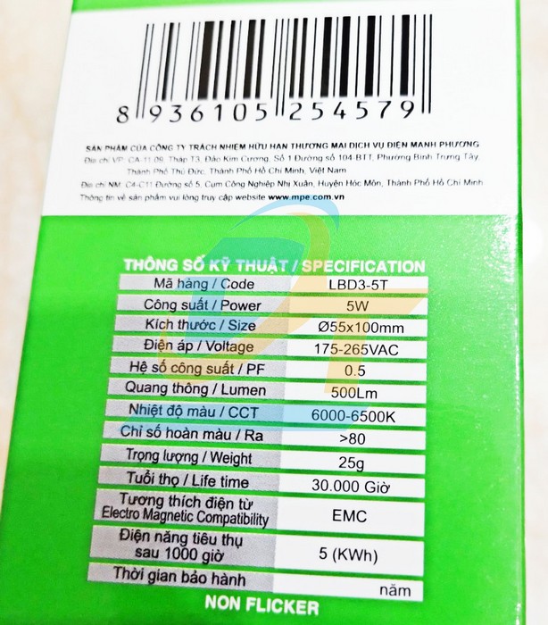 Bóng đèn LED Bulb chống ẩm 5W 6500K 175-265V MPE LBD3-5T  MPE | Giá rẻ nhất - Công Ty TNHH Thương Mại Dịch Vụ Đạt Tâm