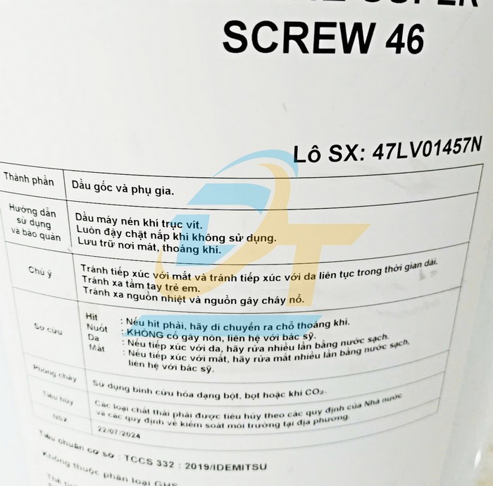 Dầu máy nén khí Idemitsu Daphne Super Screw 46 (20L)  IDEMITSU | Giá rẻ nhất - Công Ty TNHH Thương Mại Dịch Vụ Đạt Tâm